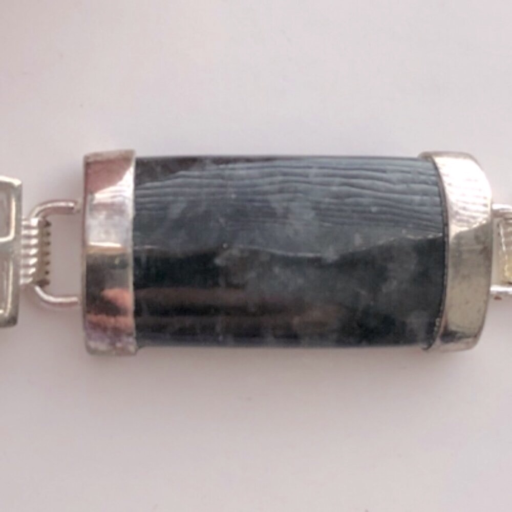 Black Jade and 925 Sterling Silver Bracelet, Asian Characters, Chinese - Picture 5 of 15